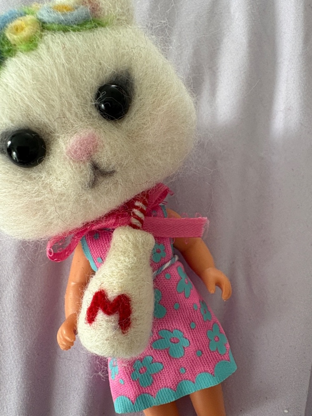 Cute Cat-Head Doll in Pink Floral Dress - Picture 3 of 6